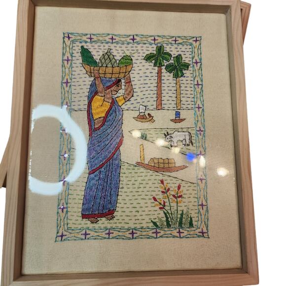 Hand Embroidered AARONG BANGLADESH Framed Art Work Set of 4 - Picture 3 of 8